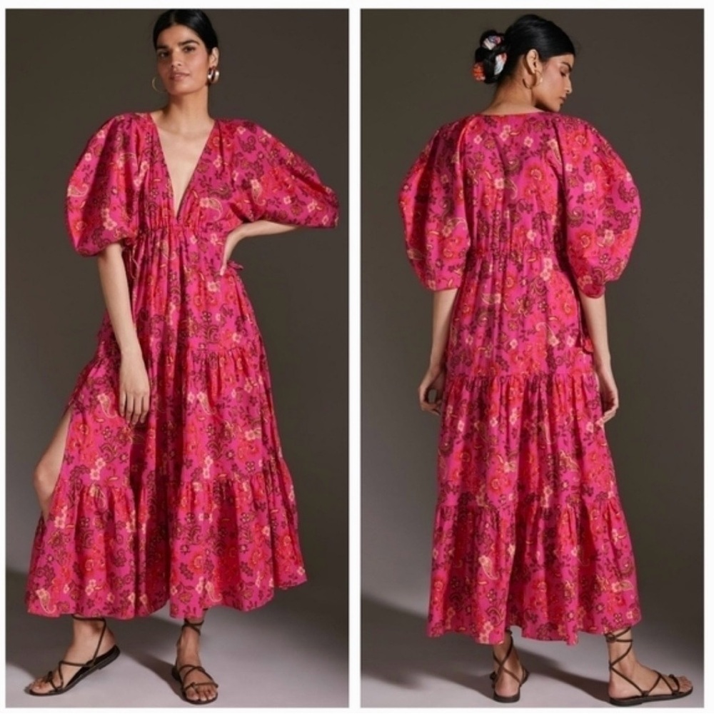 MISA Ysabel Printed V-Neck Maxi Dress
